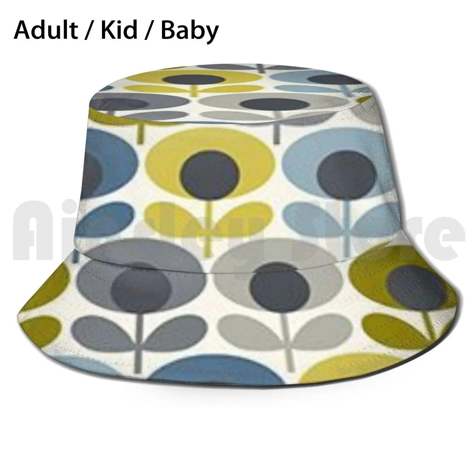 

Orla Kiely Design Sun Hat Foldable UV Protection Marimeko Ivory Hygge Danish Blue Background 1970 1960s 1960 Texture