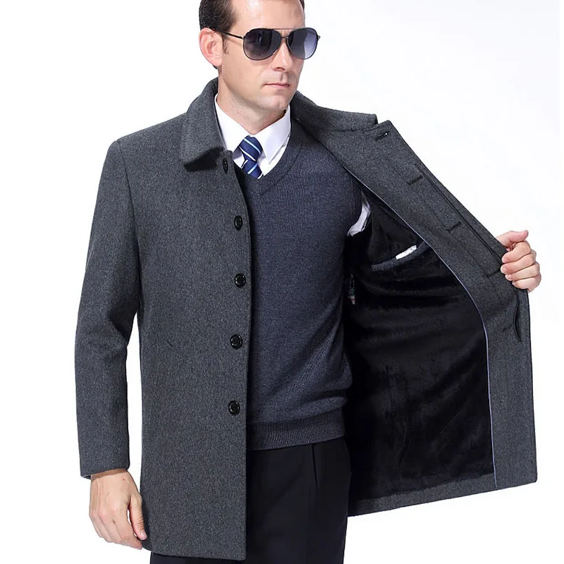 

High-end Cashmere Coat Winter Thicken Outerwear Fashion Trench Jacket Male Business Men's Overcoat