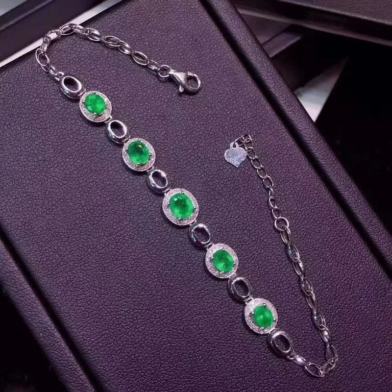 

Classical Natural Columbia Emerald Bracelets for Women Party Gifts S925 Silver High quality Genuine 3*4mm Green Gemstones