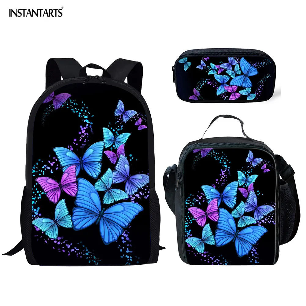 Детские школьные ранцы INSTANTARTS с бабочками и объемным рисунком большие портфели в