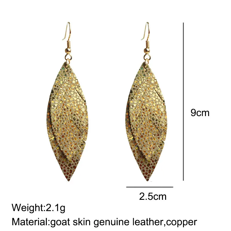 Cpop блестящие двухслойные серьги из натуральной козьей кожи для женщин массивные