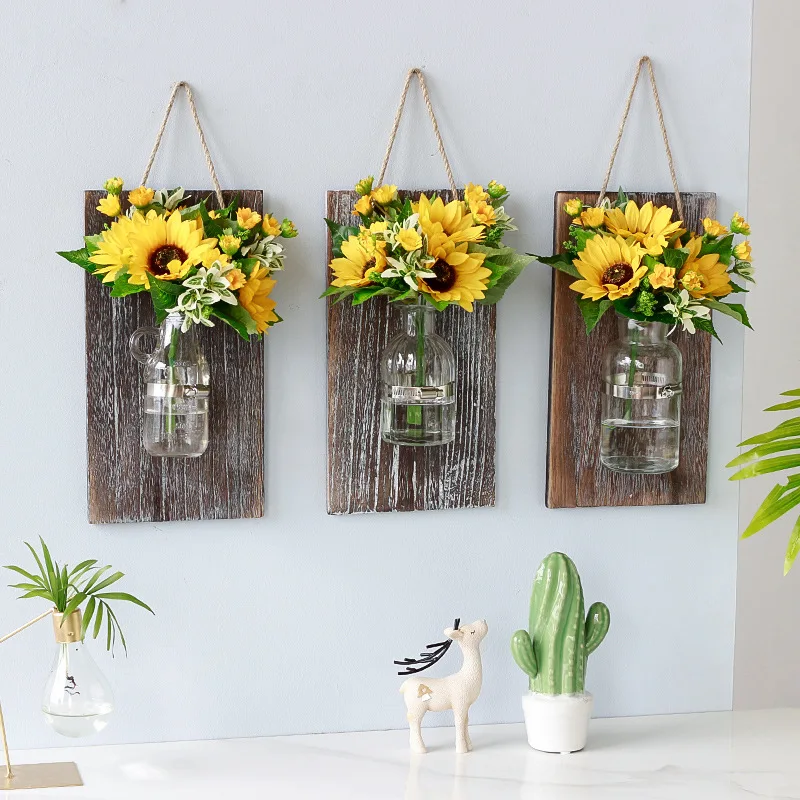 

Креативная стеклянная настенная ваза, винтажный деревянный подвесной цветочный горшок, гидропонное растение, настенная кашпо для дома, гос...