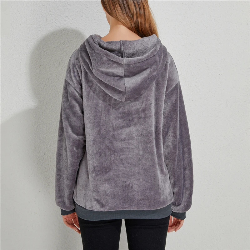 Теплые осенние Топы с капюшоном для женщин свободная повседневная толстовка в