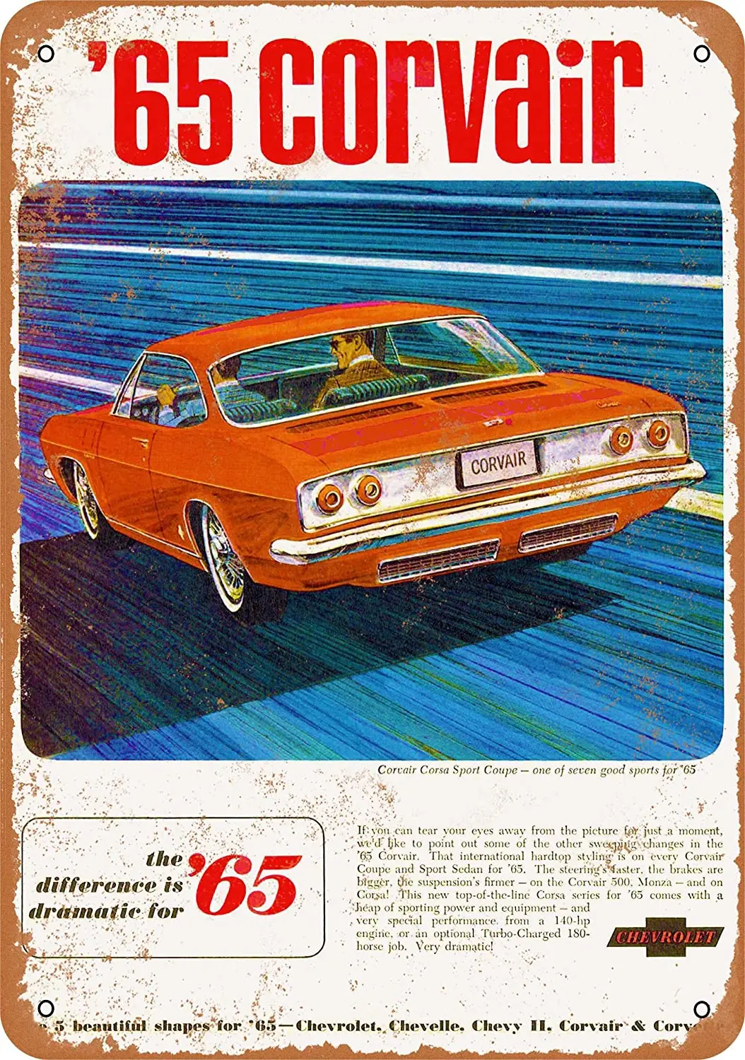 

WallColor 8*12 Metal Sign 1965 Corvair Vintage Look