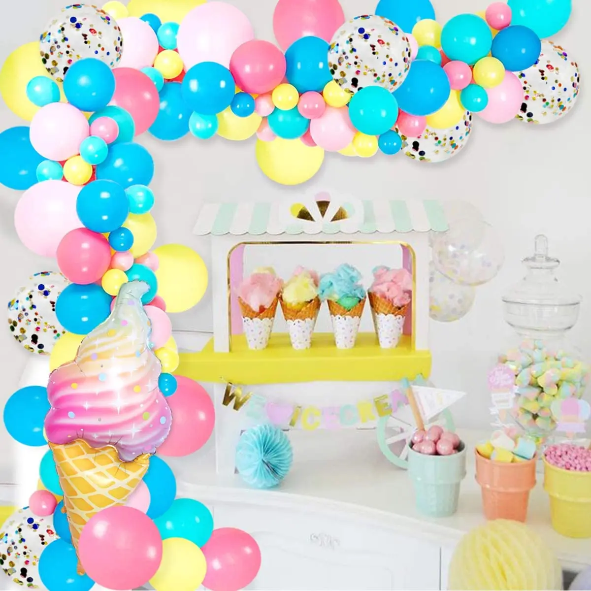 

Ice Cream Balloon Garland Arch Kit, Confetti Foil Balloons for Kids, Summer Candy, Sweet One 2 Birthday Party, Baby Shower