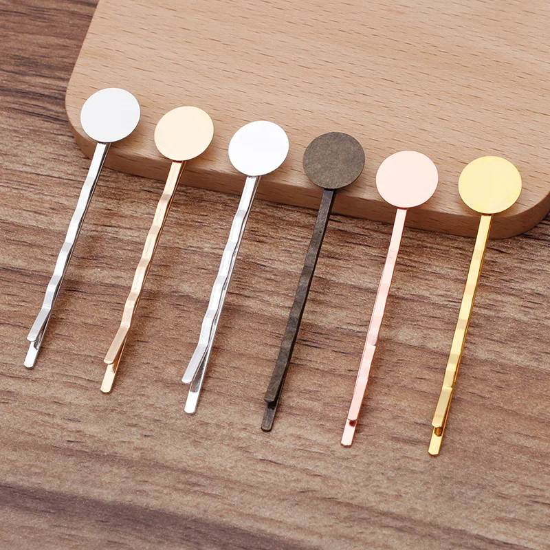 20PCS/lot Hair Pins Base 55MM Bobby Hair Clip with 6-8-10-12MM Flat Round Glue Pad for Diy Hairpins Jewelry Making
