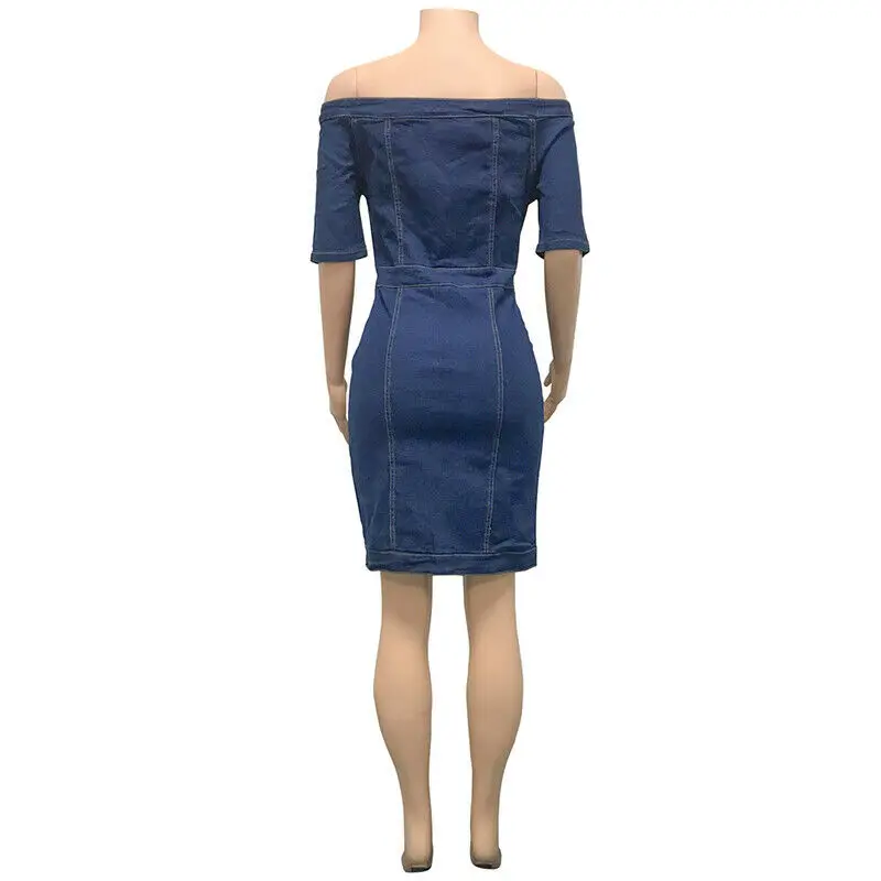 

Sexy Summer Women Off Shoulder Mini Denim Dress Bodycon Pencil Buttons Dresses Strapless Female Party Jeans Fashion Clothing New