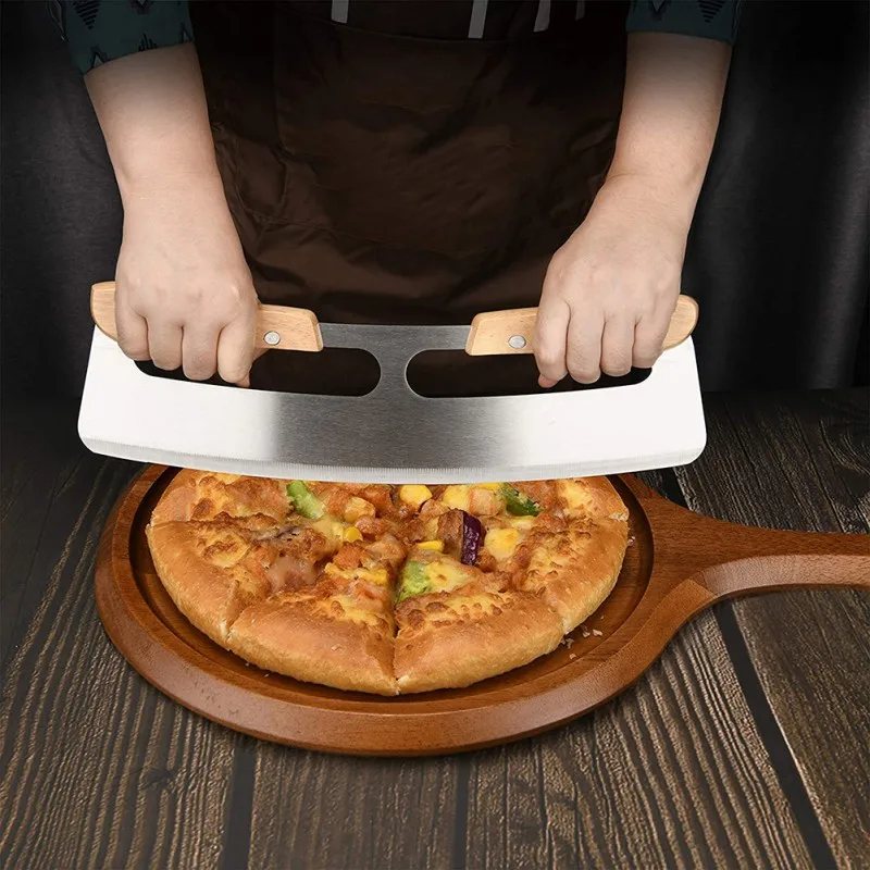 

Kitchen Dual Handle Pizza Blade Semicircular Pizza Hob With Wooden Handle Pizza Blade Pake Stainless Steel Rocking Chair Blade