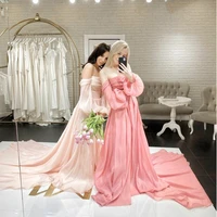 uzn elegant a line strapless organza prom dress off the shoulder puffy sleeves evening dresses sexy high slit party gowns
