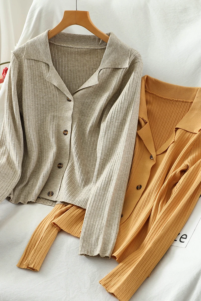 

Autumn New Fashion cardigan Women Autumn New suit collar slim slimming solid color knit Sweater Women simple Female Cardigan