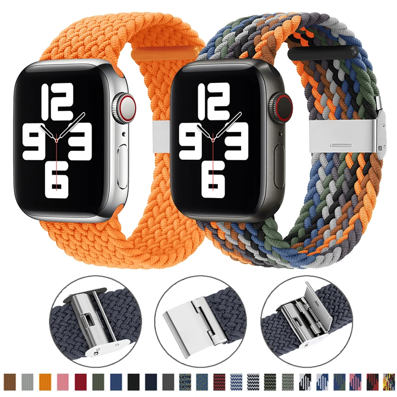 

Nylon Fabric Band For Apple Watch Series 6 SE 5 4 3 38mm 40mm 42mm 44mm Adjustable Braided Solo Loop Elast Strap