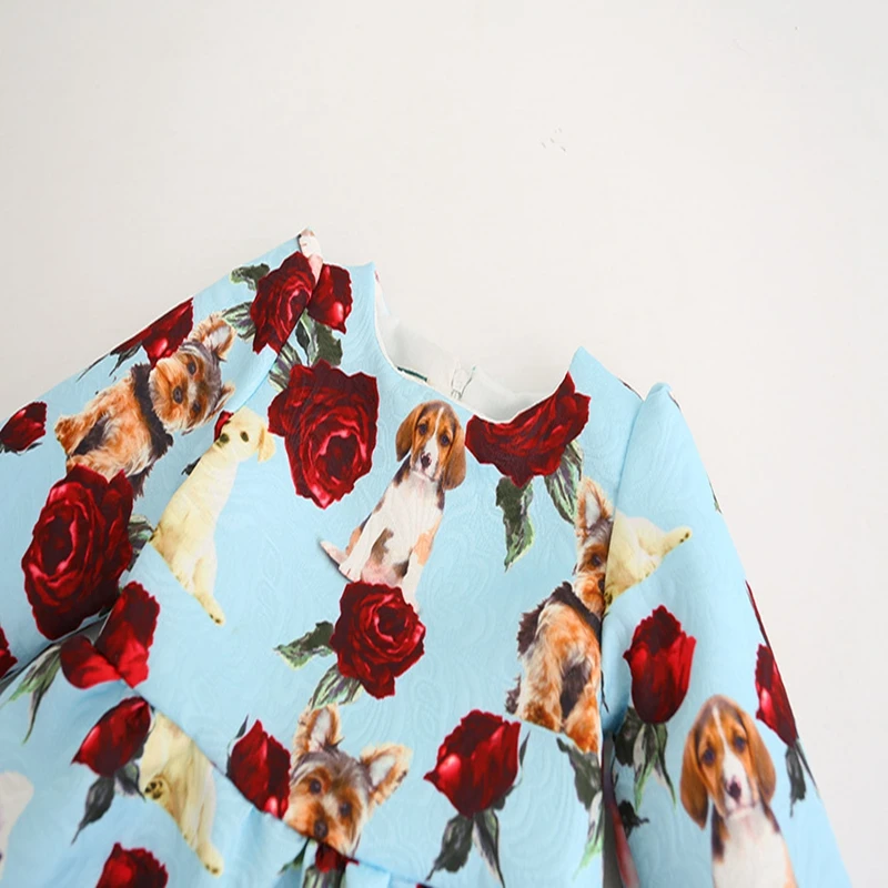 Sundae Angel Girls Dress 2021 Harf Sleeve Print Animal Dog Pattern Spring Autumn Princess Dresses Kids Clothes For 3-8 Years | Детская