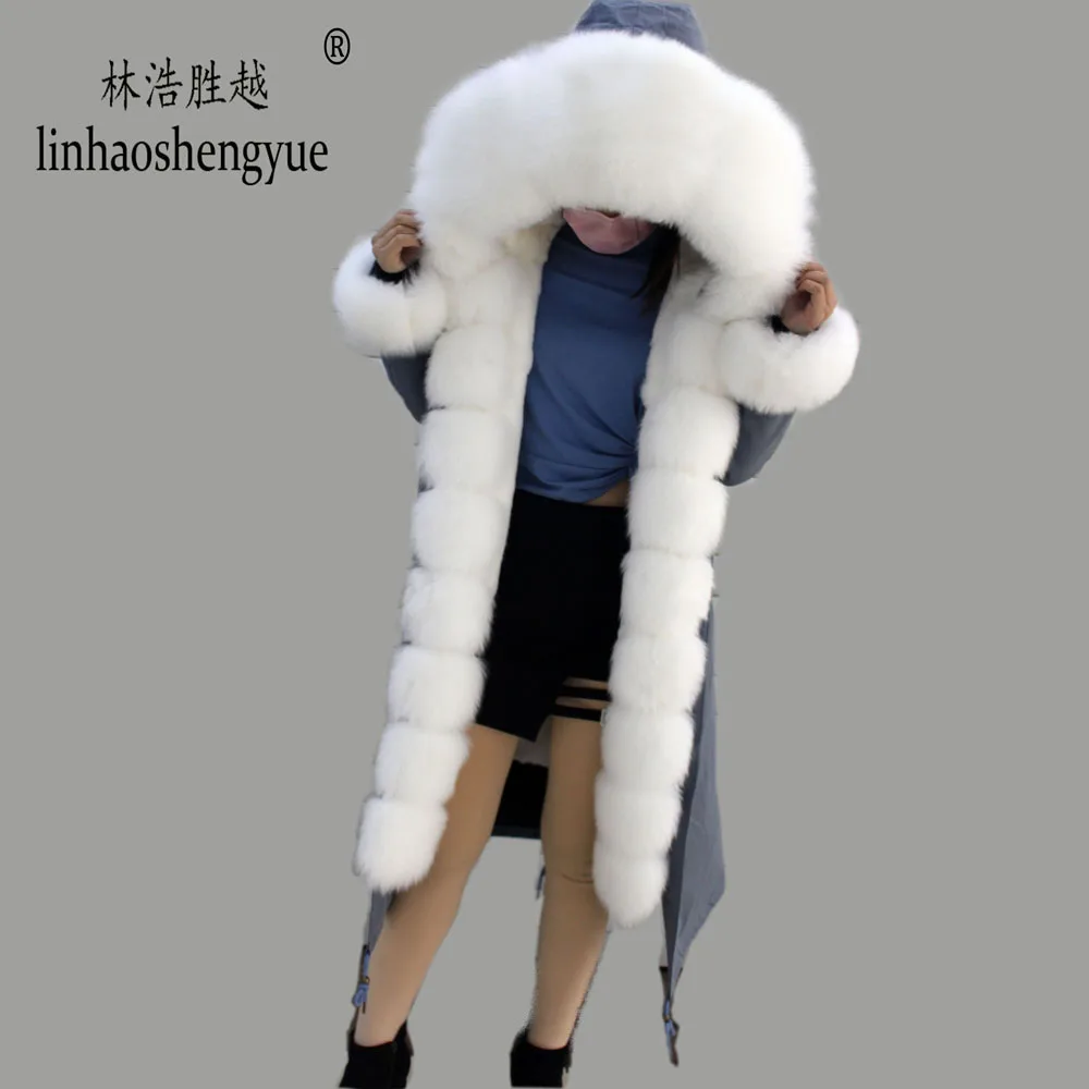 Linhaoshengyue новая куртка с лисьим мехом Женская длинная 90 см Женское зимнее пальто
