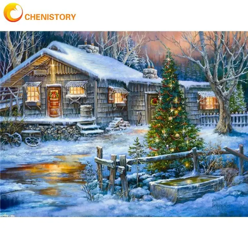 

CHENISTORY Frame Diy Painting By Numbers Acrylic Wall Art Picture Snow Coloring By Numbers For Diy Gift Artwork 60x75cm