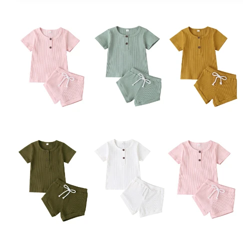 

Baby Summer Clothes Toddler Newborn Baby Boys Girls Ribbed Knitted Short Sleeve T-shirts Tops Shorts Bottoms Tracksuits Outfit