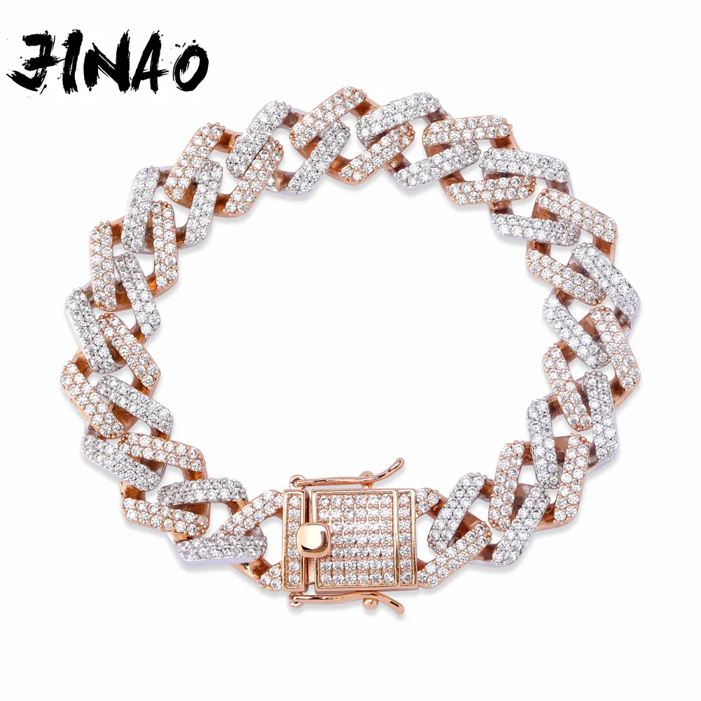 

JINAO Fashion 14mm Cuban Link Bracelet Micro Pave AAA Cubic Zircon Chain Bracelet All Iced Out Charm Hip Hop Jewelry For Male