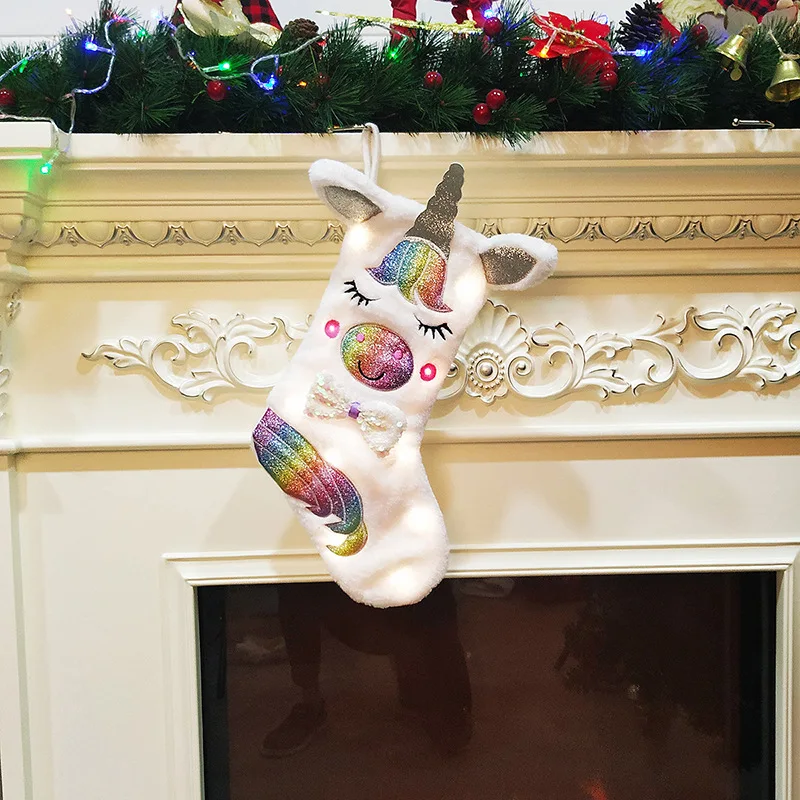 New Christmas 2019 Stocking Gift Bag Decoration Candy Large Unicorn Sock Decor for Home | Дом и сад