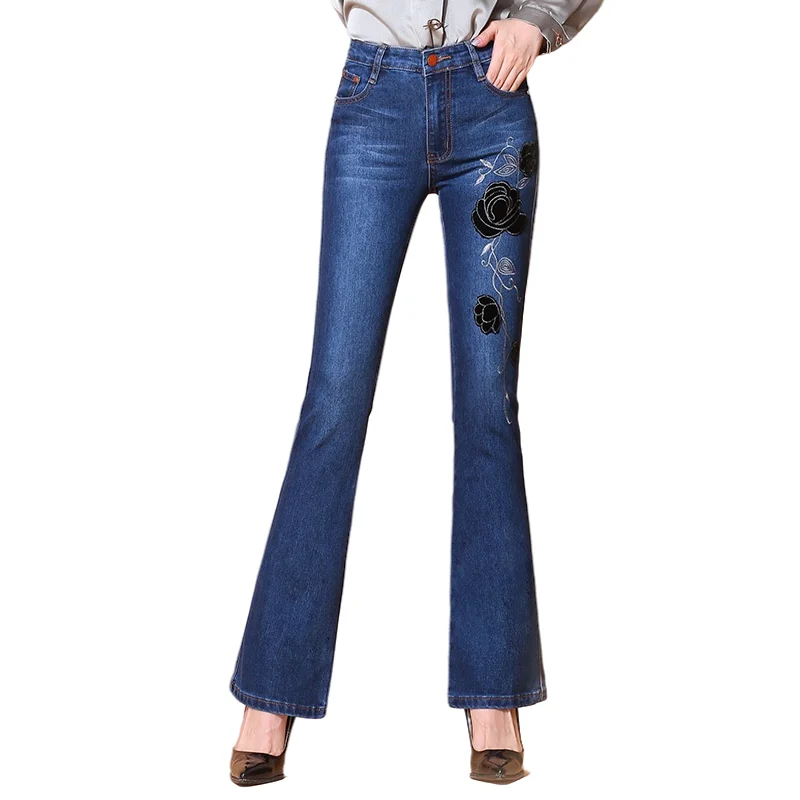 Весенние джинсы в этническом стиле с высокой талией и вышивкой женские