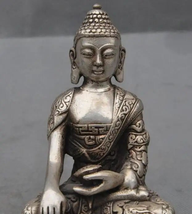 Медь сатю Старый тибетский буддийский храм серебро Шакьямуни Амитабха статуя