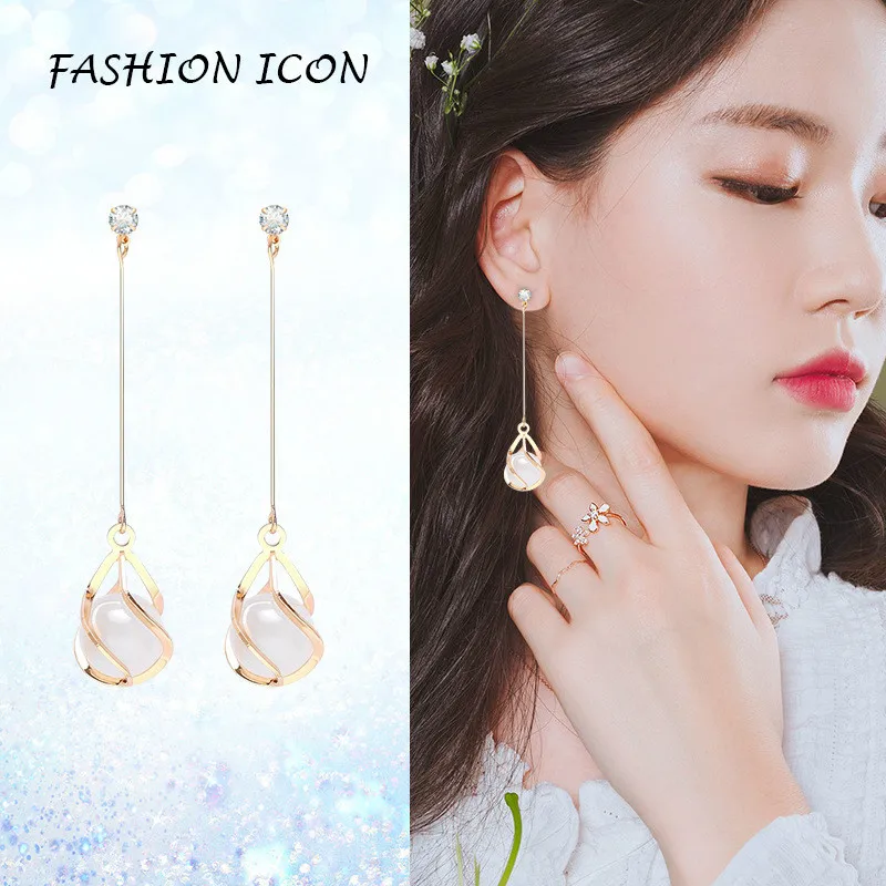 Женские серьги с розовым камнем и кристаллами в Корейском стиле модные милые