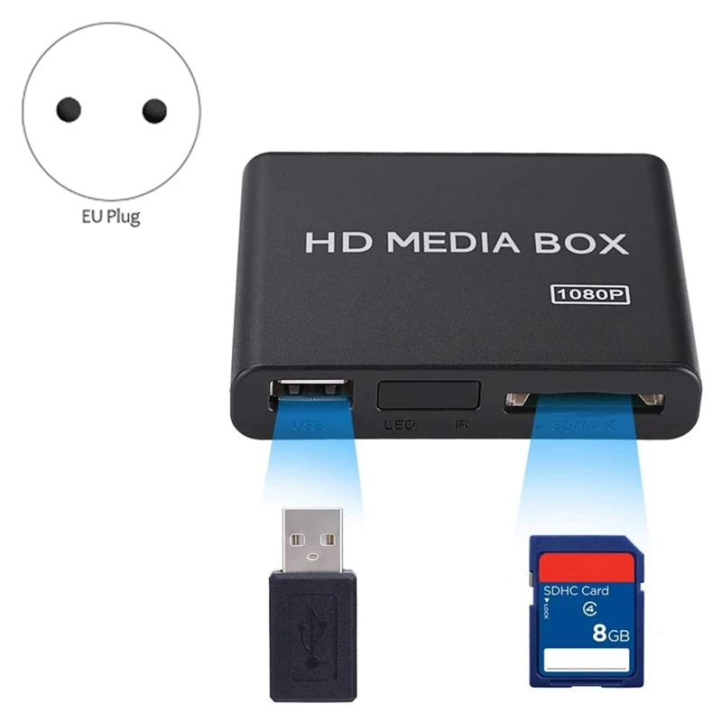 Медиаплеер Full HD 1080P поддержка USB MMC RMVB MP3 AVI MKV для дома (штепсельная Вилка
