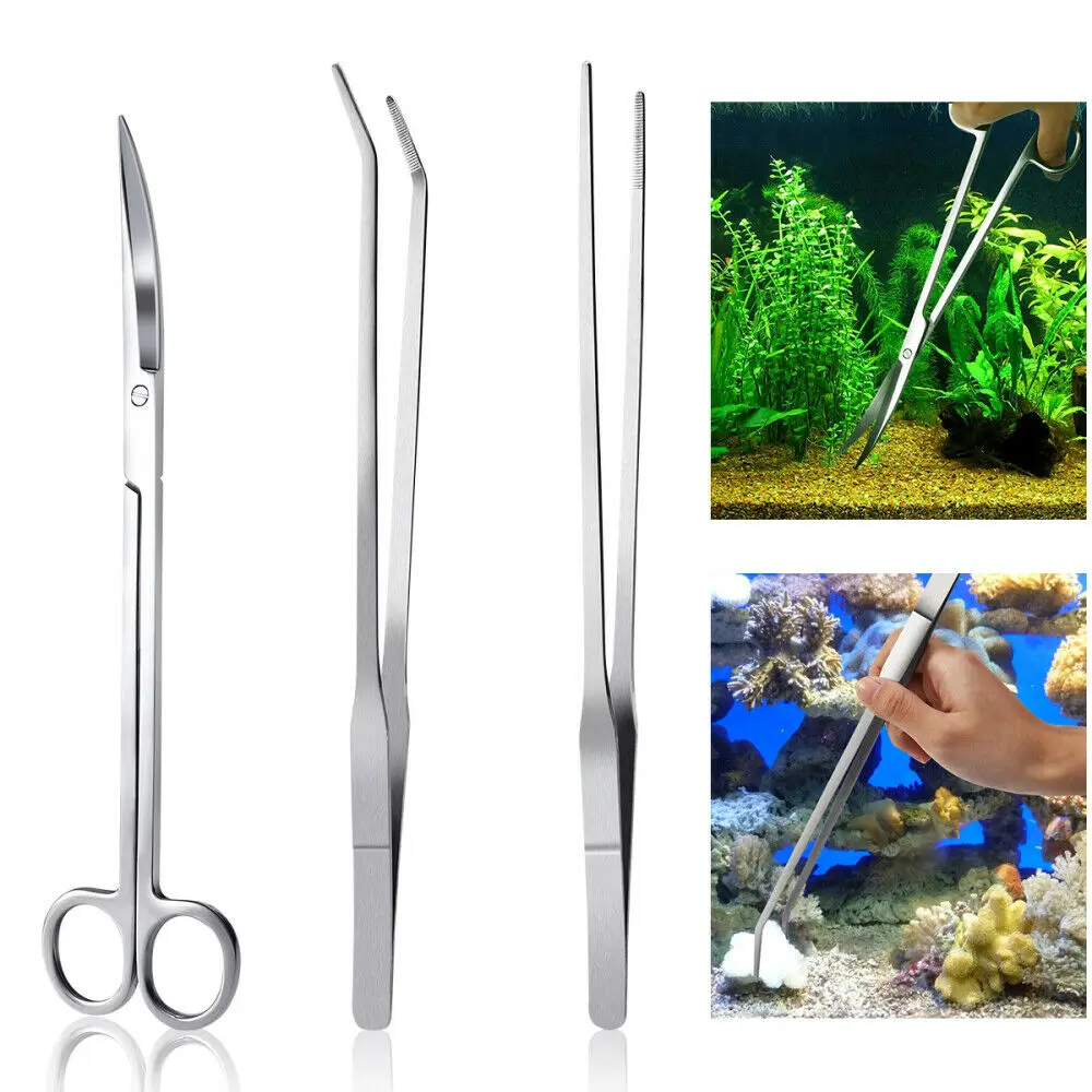 

3 in 1 Aquatic Plant Tweezers Scissors Tool Tongs Wave Scissor Stainless Steel Water grass Shears Aquarium Tank Cleaning Tools