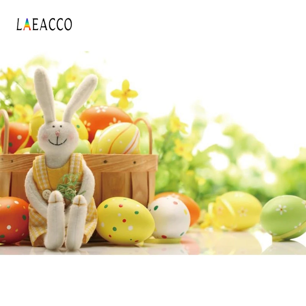 Laeacco Пасхальные яйца Кролик Поляна Вечеринка для малышей Фон для фотографии, настраиваемый фотографический фон для фотостудии.