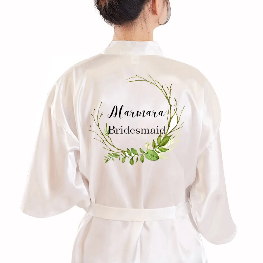 

Personalised Flower Print Wedding Robes Bride Bridesmaid robes Custom Name Women Silky Satin Kimono Bathrobe Dress Gown