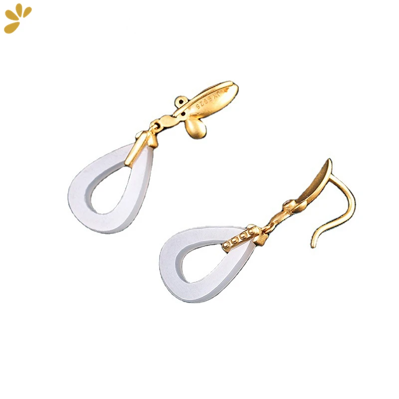 

Vintage Trendy S925 Silver Goldplated White Hetian Jade Drop Earrings For Women Fine Jewelry Butterfly Hollow Water-drop Earring