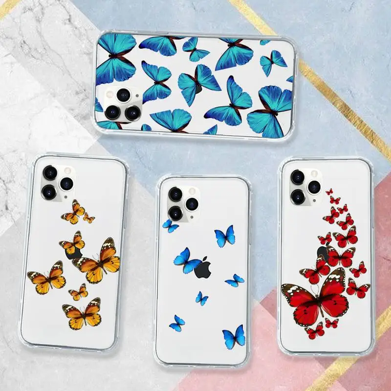 

Blue beautiful butterfly fashion Phone Case Transparent for iPhone 11 12 mini pro XS MAX 8 7 6 6S Plus X 5S SE 2020 XR