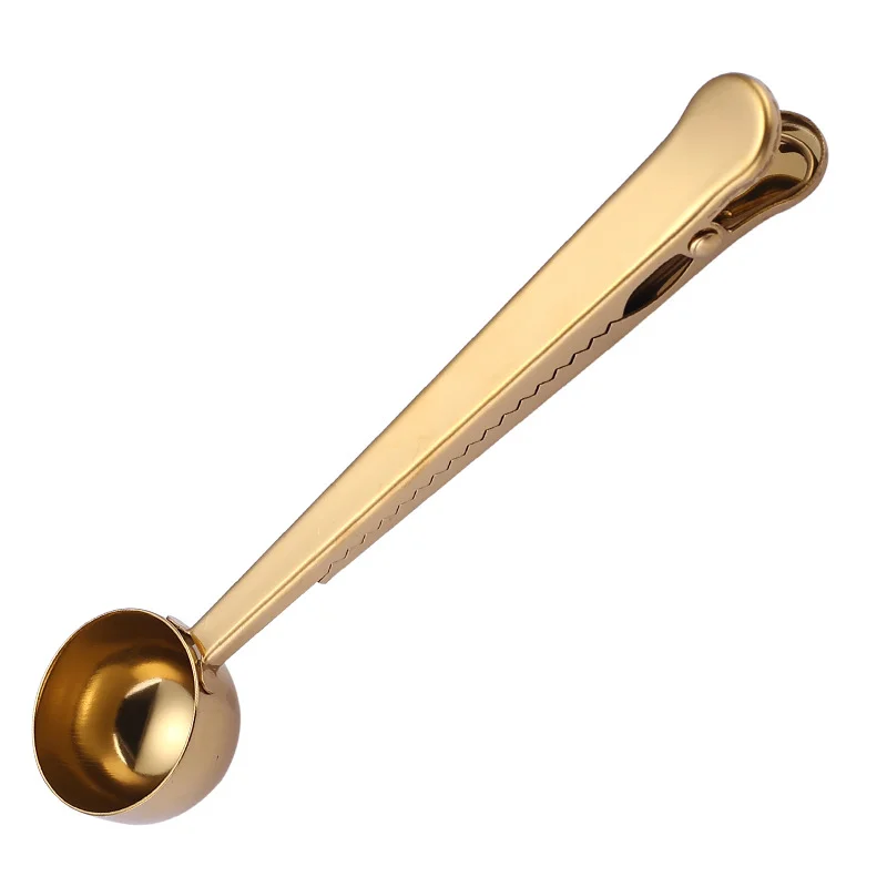 

Two-in-one Stainless Steel Coffee Spoon Sealing Clip Kitchen Gold Accessories Recipient Cafe Expresso Cucharilla Decoration