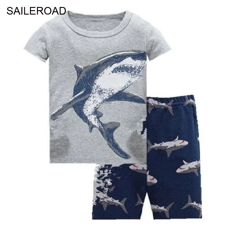 SAILEROAD/футболка с изображением акулы из мультфильма пижамы для мальчиков детские