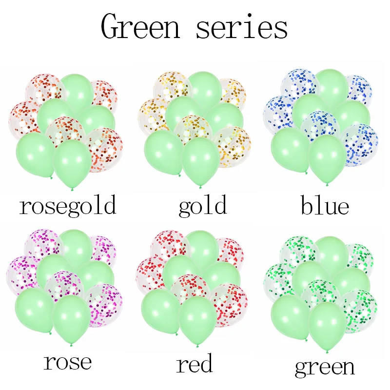 Green series 10 шт./партия, 12 дюймов, розовое золото, конфетти-блестки, прозрачный латексный шар, Оранжевый Надувной Воздушный Свадебный шар, украшение для дня рождения - Цвет: Green series