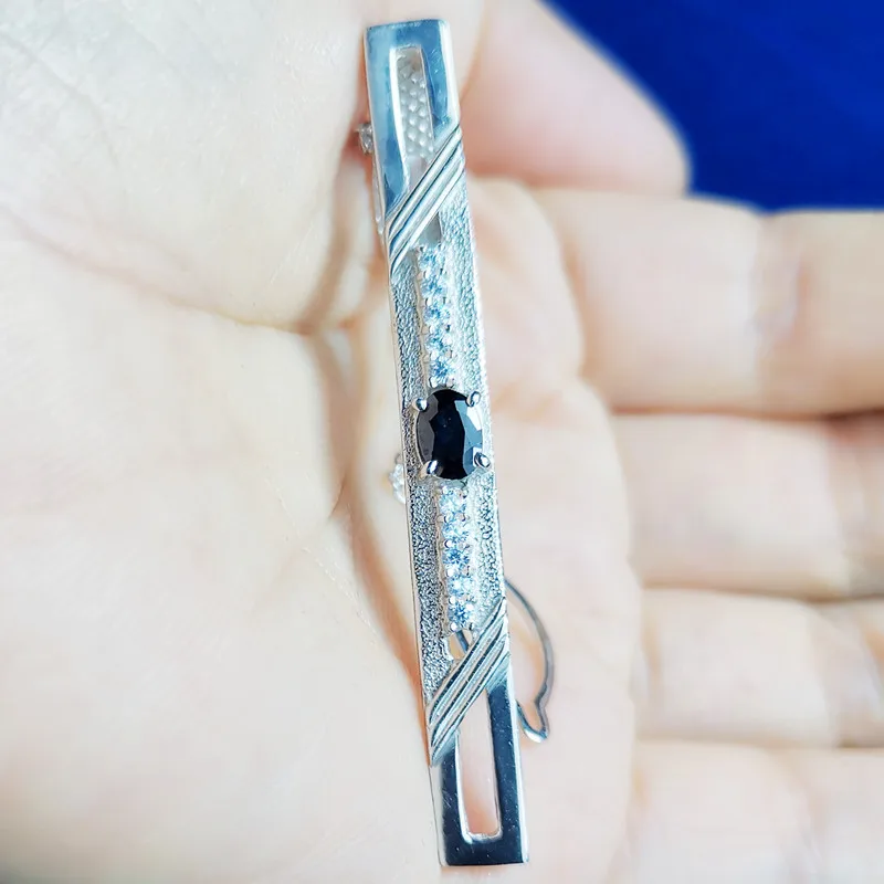 Мужской зажим для галстука с натуральным сапфиром бесплатная доставка мужское