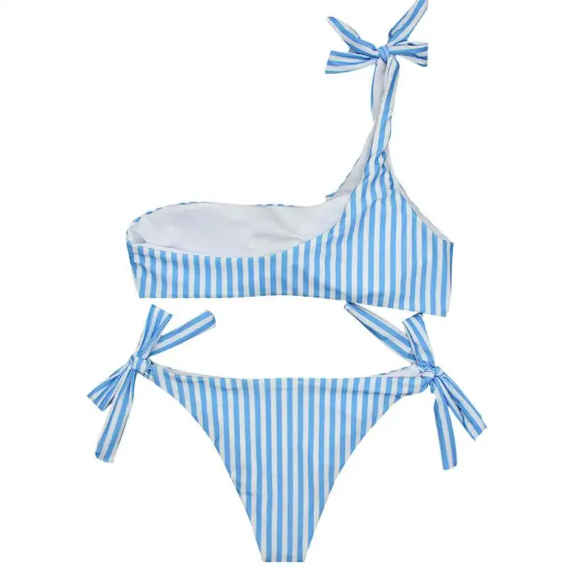 Синий и белый полосатый бикини на одно плечо с узлом сексуальный раздельный