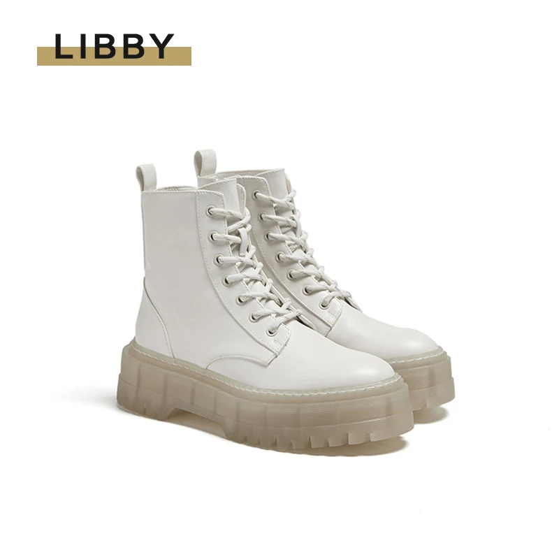 Женские ботильоны на платформе Полусапожки из натуральной кожи Прозрачные