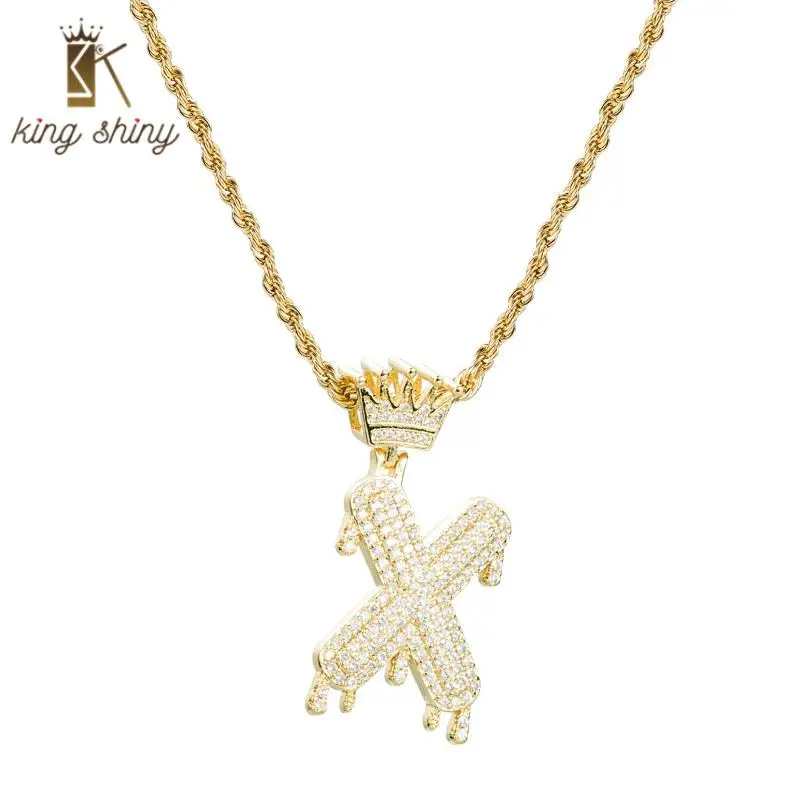 

Hip Hop 26 English Letter Alphabet Crown Pendant Necklace Trendy Micro Pave Cubic Zirconia Copper Initial Necklace Gift for Girl