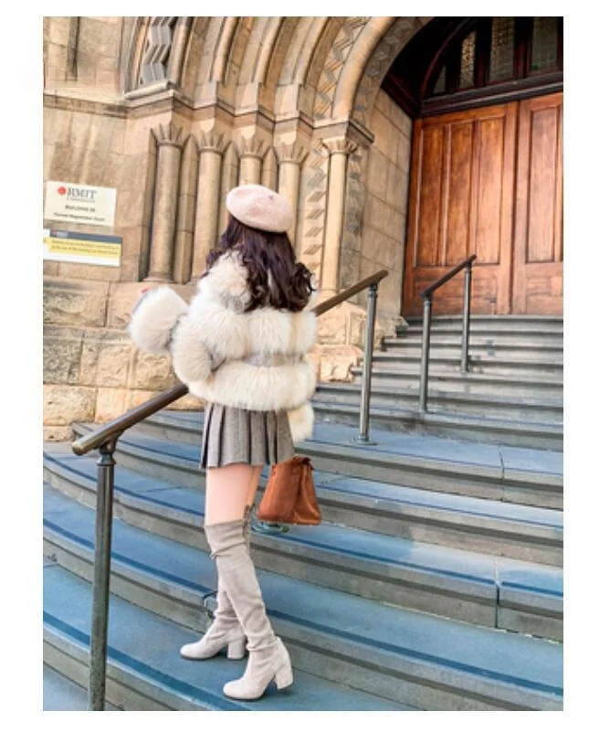 Furry Cute Woman Fake Fur Jacket Plus Size Fur Coat Jacket Brand Short Fur Coat Winter Fashion Women Faux Fox Fur Coat