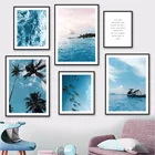 Картина на холсте с изображением тропических рыб, пальмового острова, моторной лодки, скандинавские плакаты и принты, настенные картины для декора гостиной