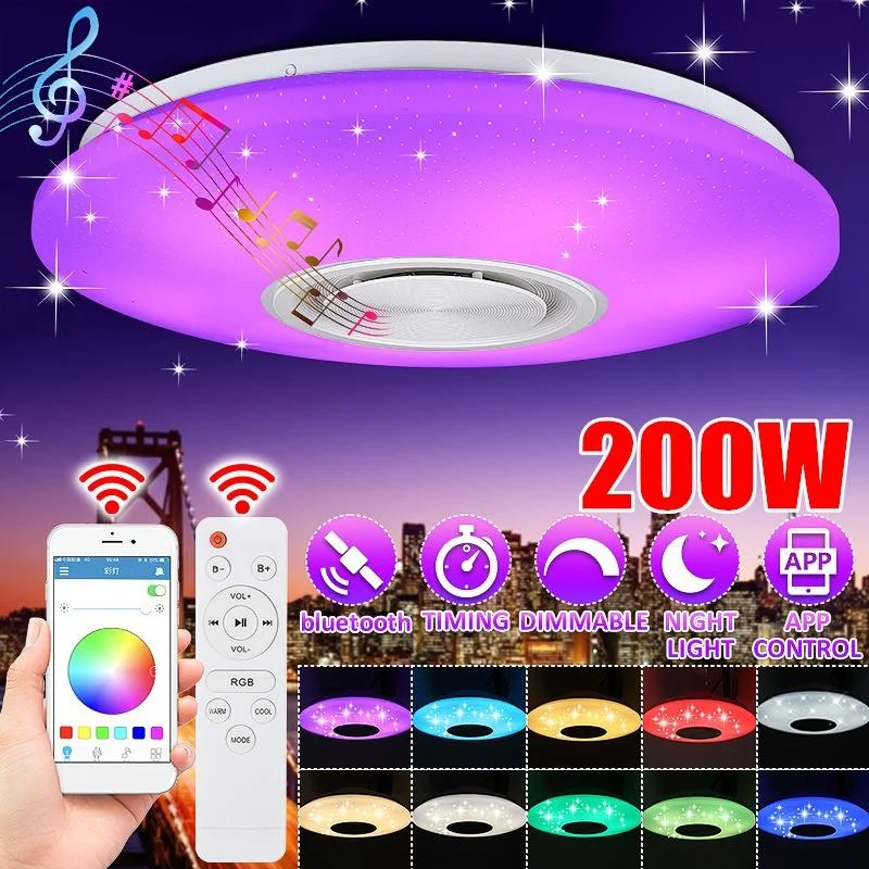 

200W RGB Dimmable Music Ceiling Lamp Remote & APP Control Ceiling Lights AC220V Home bluetooth Speaker Music Lighting Fixture