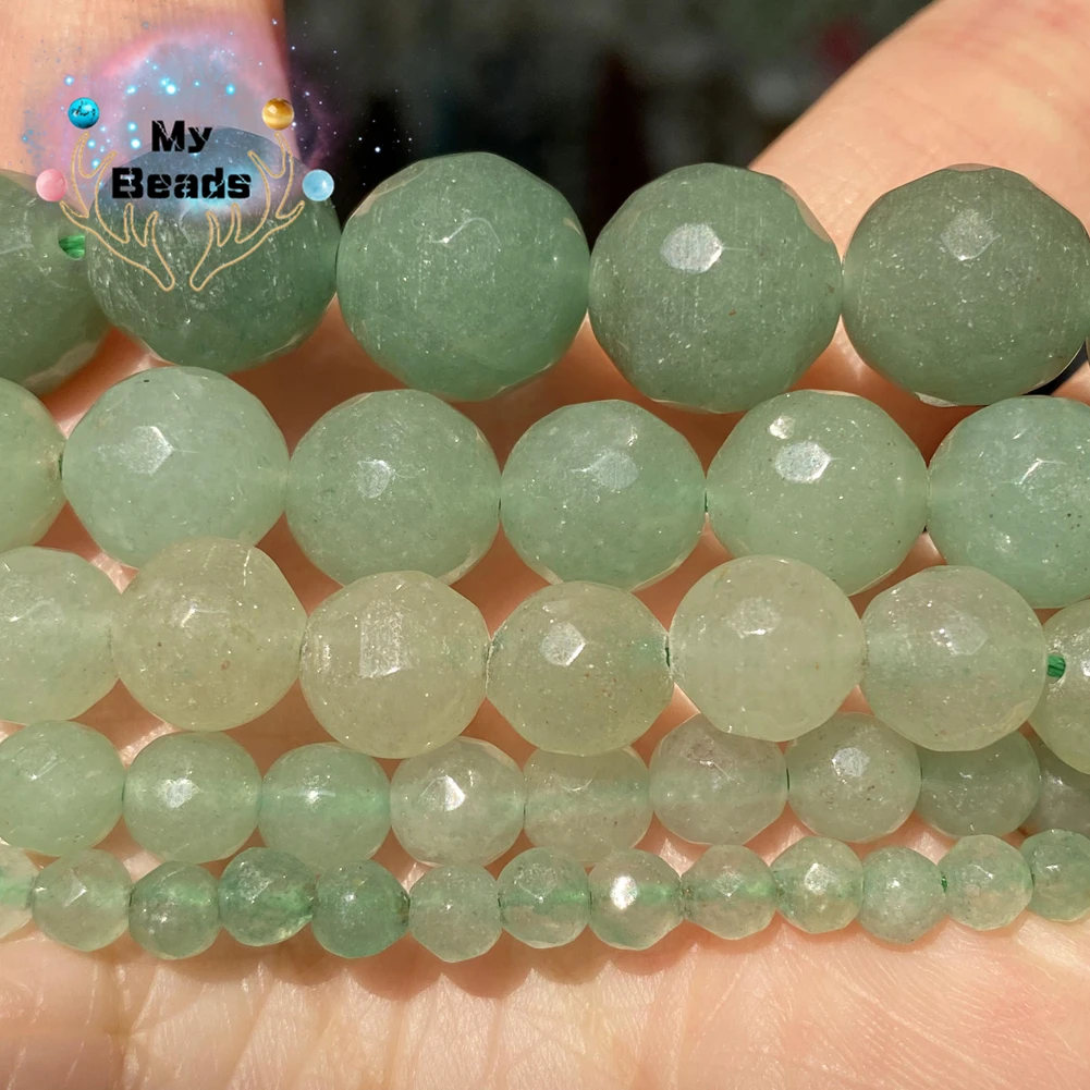 Natural Green Aventurine Stone Beads Round Faceted Loose Beads For Jewelry Making Diy Necklace Bracelet Charm 4 6 8 10 12mm 15” green aventurine natural stone beads minerals round loose beads for jewelry making ball beads 4 6 8 10 12mm pick size 15strand
