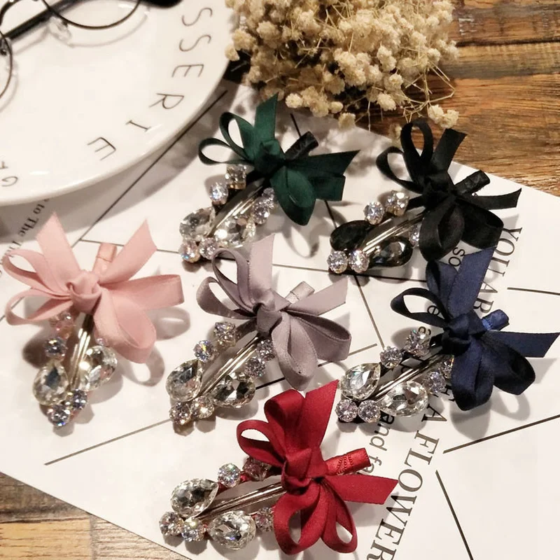 

Boutique Hair Clip Hairpins Headdress for Women Elegant Sweet Crystal Rhinestone Korean Fashion Bow Hairpin New Hair Accessories