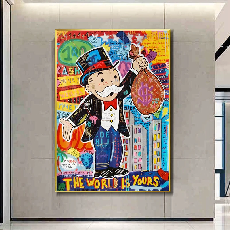 

Graffiti Poster Artwork Monopoly Canvas Posters and Prints Rich Man Street Wall Art Painting Pictures for Modern Living Room