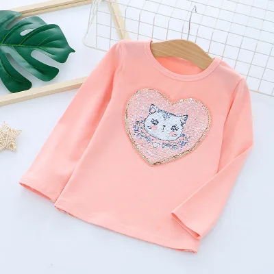 pink Модная весенняя брендовая одежда для маленьких девочек милые футболки с длинными рукавами с изображением единорога и блестками Хлопковые вязаные футболки Одежда для девочек - Цвет: pink