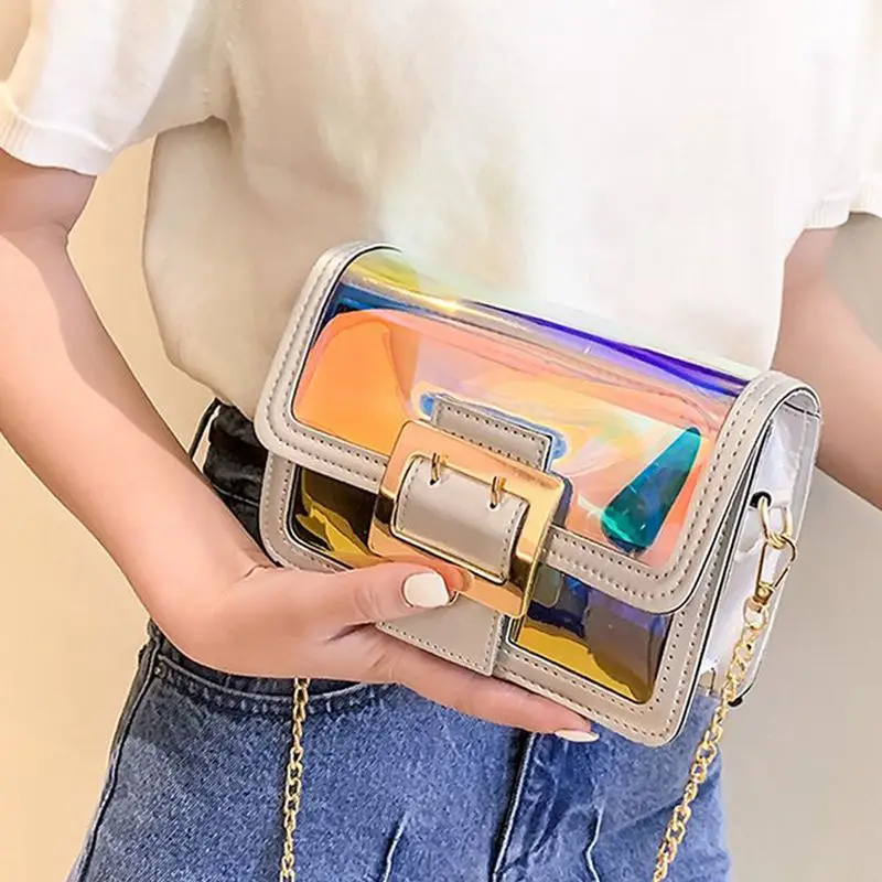 Модные женские Наплечные сумки прозрачная Лазерная цепочка летняя пляжная