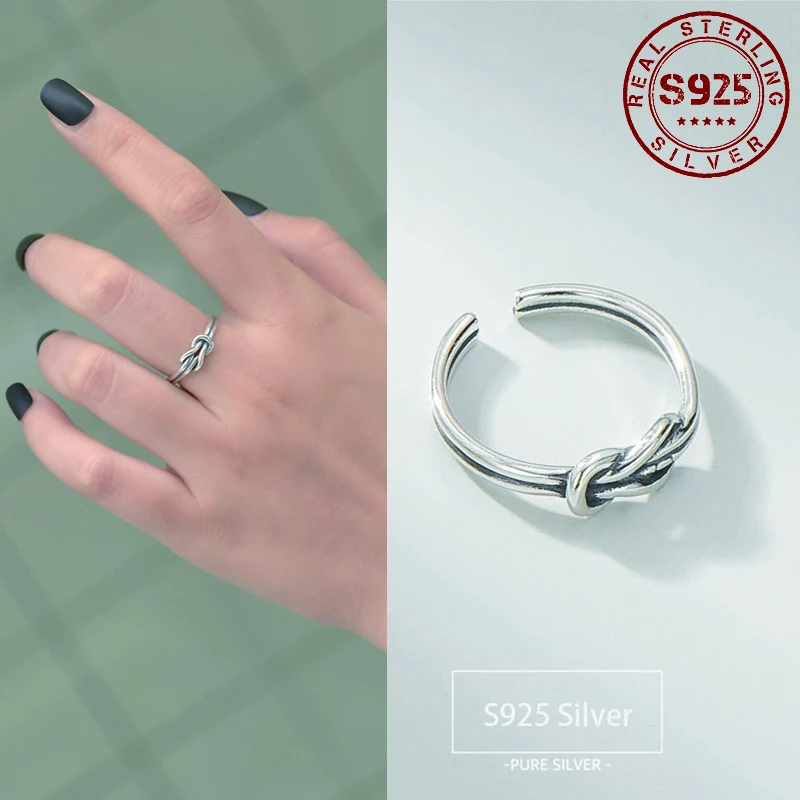 

Женское кольцо из серебра 925 пробы, классическое регулируемое открытое серебряное кольцо, корейские ювелирные изделия из настоящего серебр...