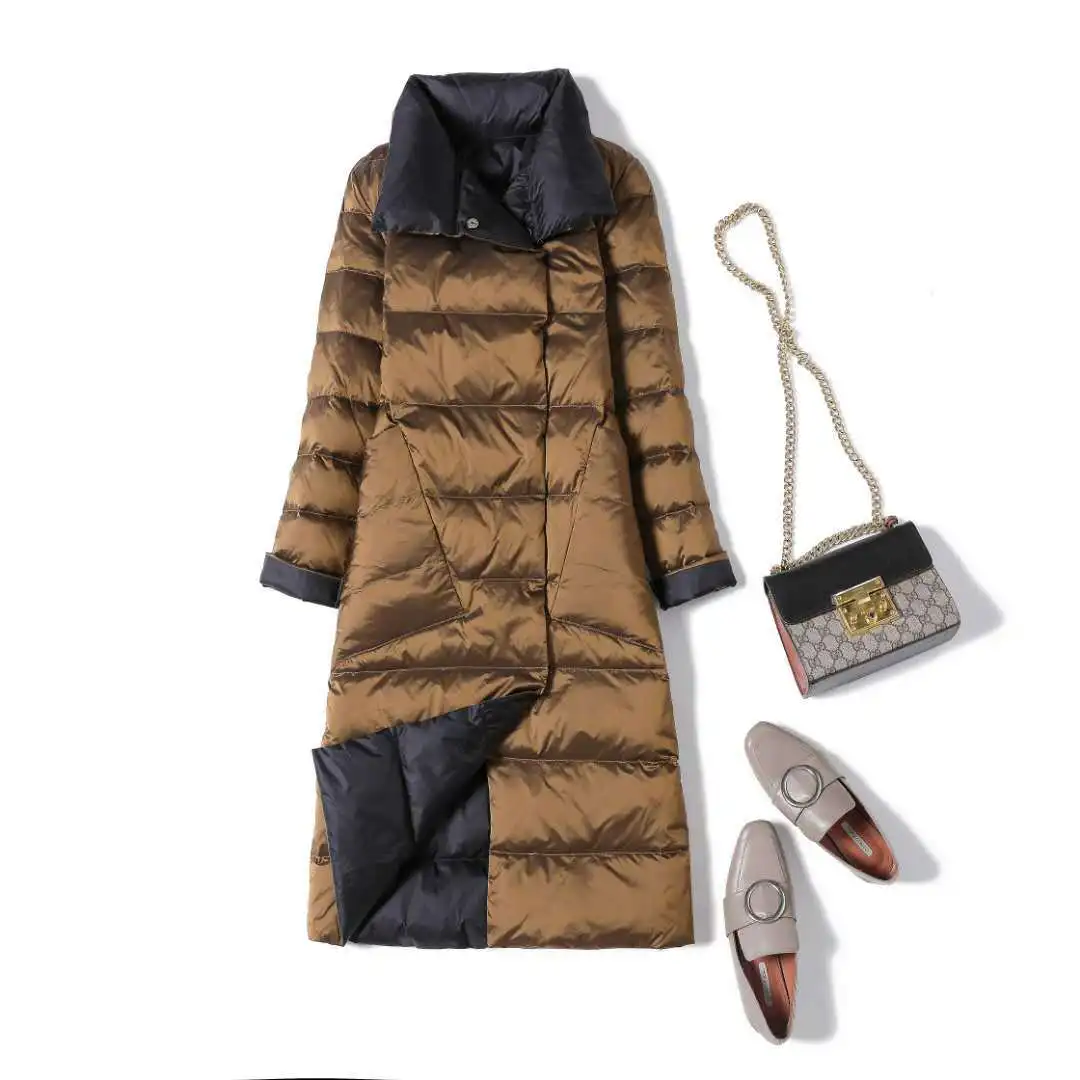 

Double sided down jacket for women's middle and long 2020 new style loose over the knee thickened large 200 kg white duck down