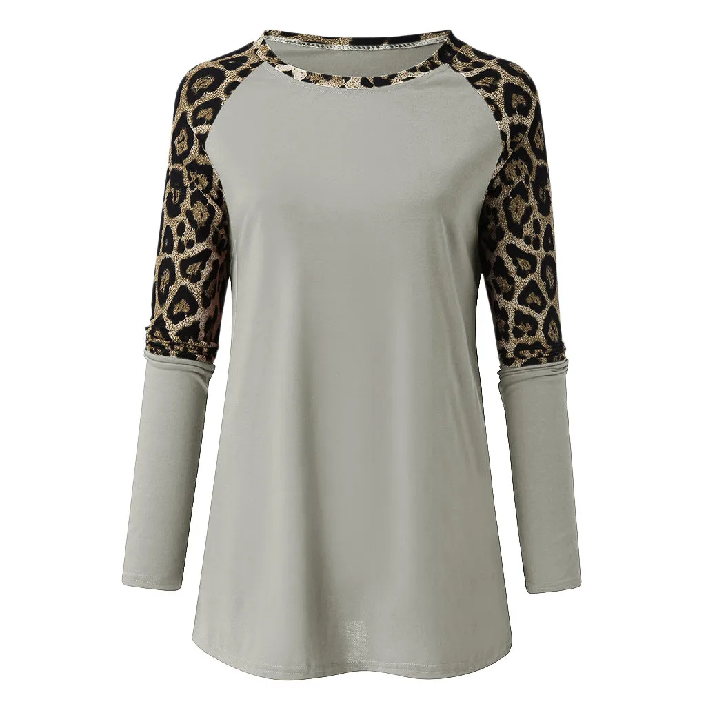 Женская футболка с леопардовым принтом Повседневная Осенняя длинным рукавом