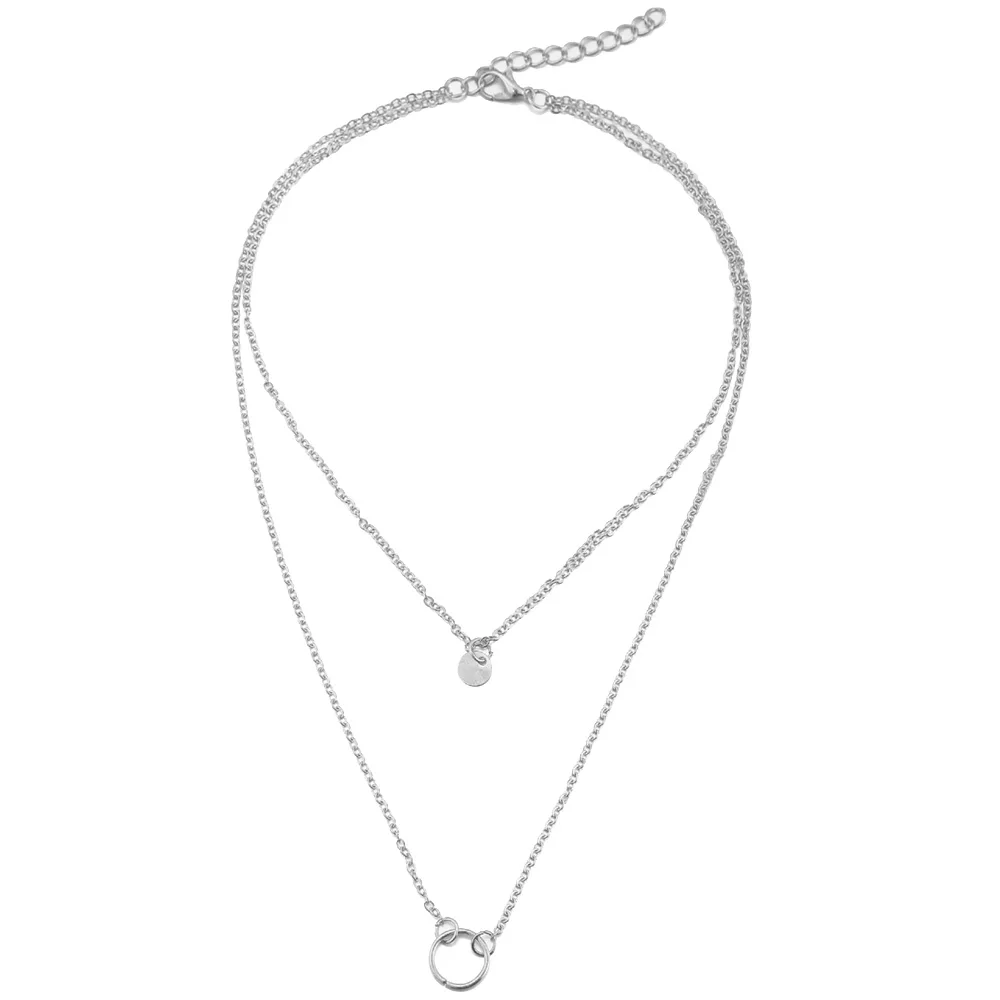 Sterling Silver Tiny Dot Neckwear Round Circle Necklace for Women