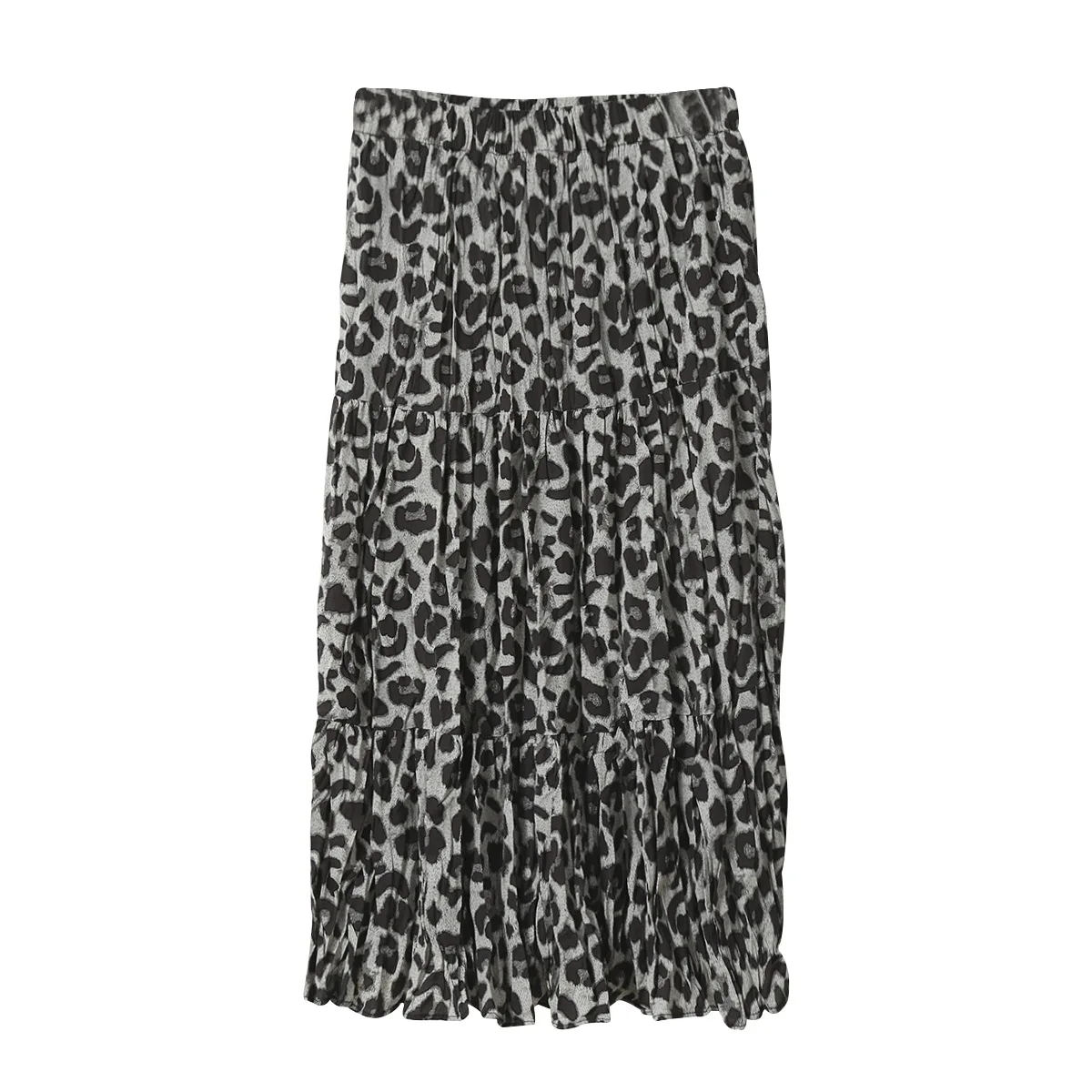 

Leopard print A-line skirt for women's autumn 2021 new mid length high waist slim pleated